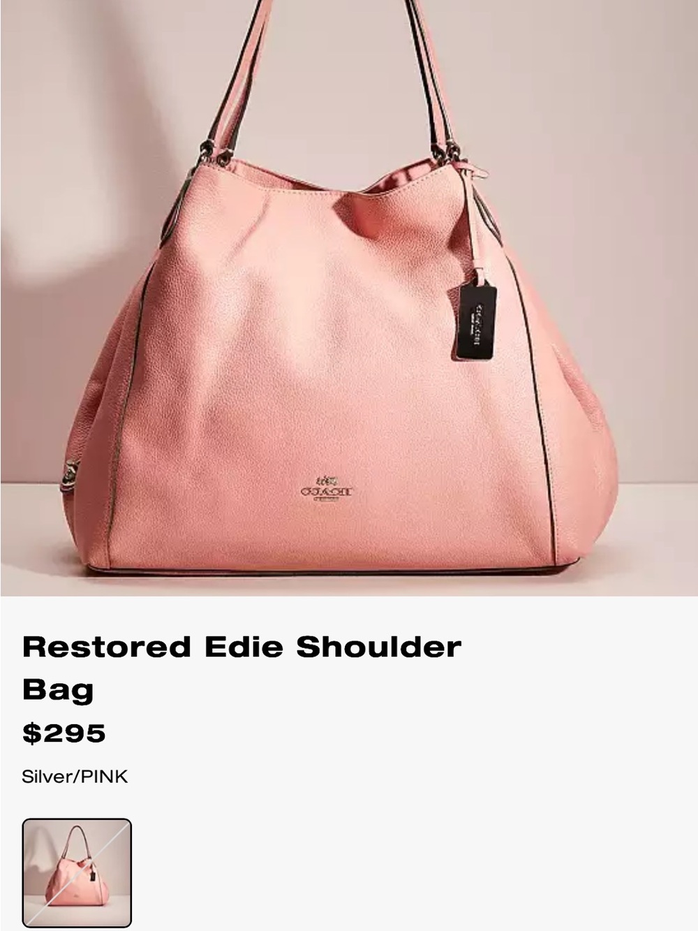Coach Pink Restored Edie Shoulder Bag with Silver Hardware